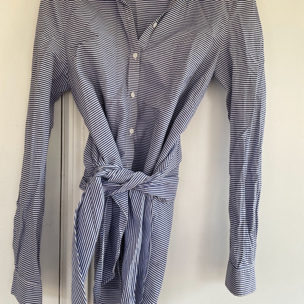 Striped Button-Up Shirt with Tie Waist